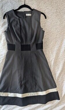 Calvin Klein Gray Sleeveless Midi Dress with Black & White Accents